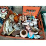 A Large crate of collectables includes Murano glass clown, wade NatWest pig banks etc