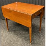 19th century mahogany drop end Pembroke table. Single frieze drawer and supported on square