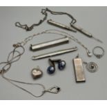 A Selection of Silver items to include Birmingham silver tooth pick pendant, Sheffield silver