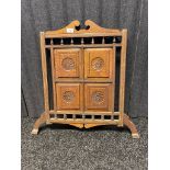 Antique wooden fire screen with carved panel front and carved moulded extensions [72x71cm]