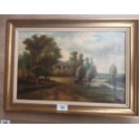 A Antique oil painting depicting countryside scene signed W murdey set in framing [47x33.4cm]