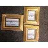 Three gold framed oil on canvas depicting harbour scene. Signed Calleja [42x56cm]