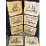 A Set of 8 coloured engravings after Nave Francese- 18th/ 19th century. All depicting various