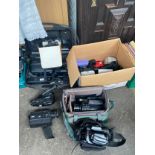 Panasonic m10 camcorder with accessories in original case together with a box of camcorders to