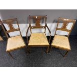 Pair of Edwardian dining room chairs along with matching arm chair