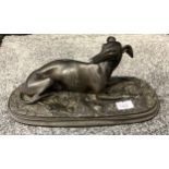 Antique Bronzed spelter whippet dog sculpture. [21cm in length]