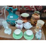 A Tray of collectables includes Royal Worcester jug, German porcelain figure etc