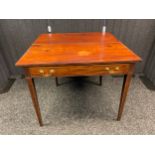 George III Mahogany tea table. Single frieze drawer. Supported on square tapered legs. [