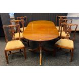 William VI Style large dinning room table with extending leaf on brass casters with a set of 6