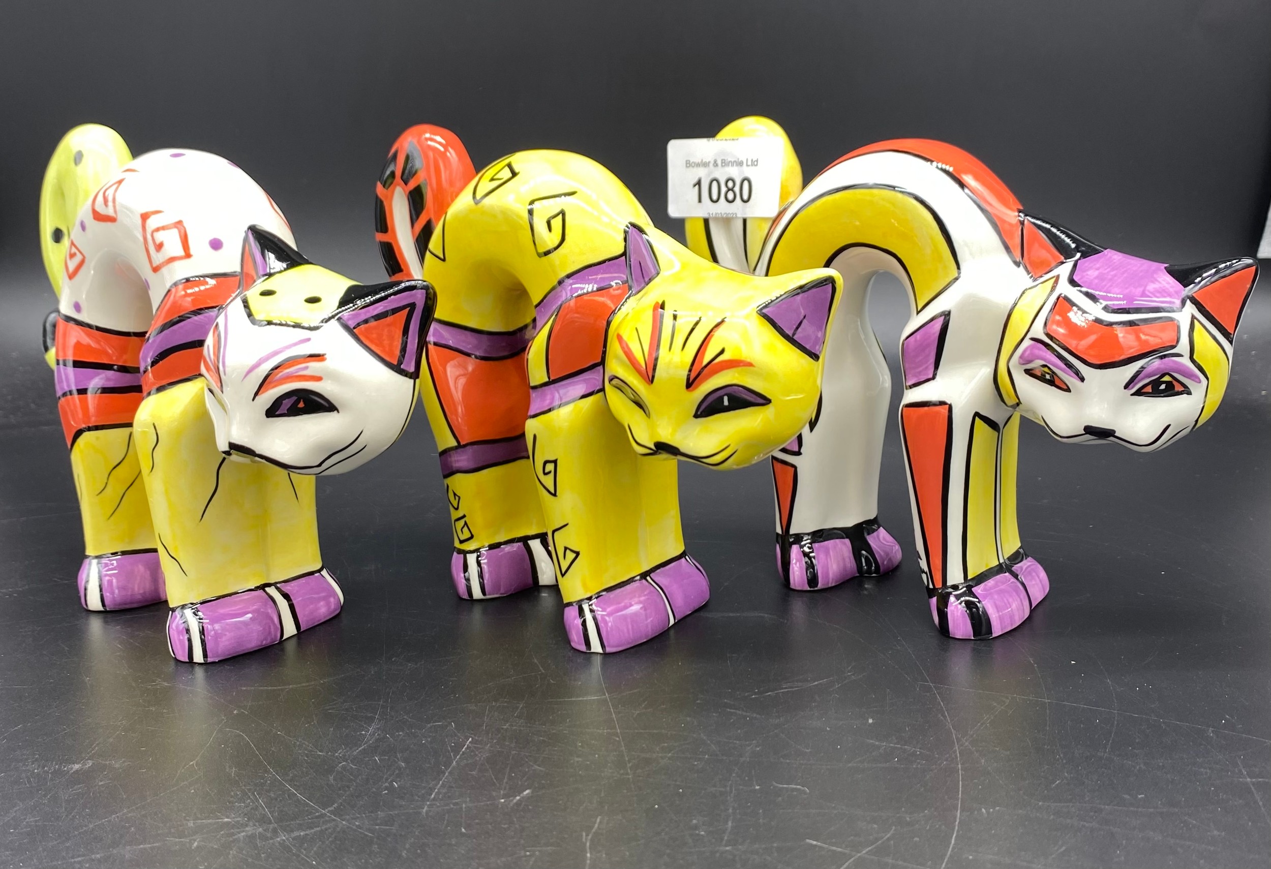 Three Lorna Bailey limited edition cat figurines, signed. 13/50 [12cm high]