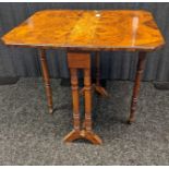 19th century burr walnut drop end table, raised on trestle legs [63x60.5x23cm]