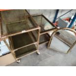 Brass style trolley table, mirror etc