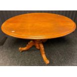 19th century tilt top breakfast table. Supported on turned pedestal with three out swept legs. [