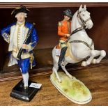 Royal Worcester Admiral Figure C1780 and Naples porcelain military horse and rider figure