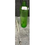 Art glass green glass vase together with antique Eimer & Amend hydrometer for light liquids, base