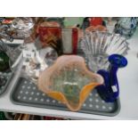 A Tray of Art glass to include Rosenthal German glass vase , Scottish Borders Hawick Glass Vase,