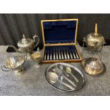 A Selection of silver plate and E.P Wares to include Victorian highly detailed three piece tea