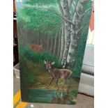 Large oil painting of fallow stag and female signed A Rossett unframed