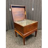 19th century mahogany coal chest, led liner insert. Supported on square tapered legs. [51x47x43cm]