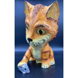 Lorna Bailey ceramic cat figurine in orange and yellow glaze. Signed, 13/75 [30cm high]