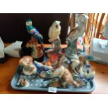 A tray of lustre bird figures, hand painted bird figures etc