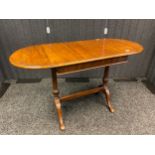 Antique mahogany drop end sofa table, supported on turned columns and outstretched bunn feet. [