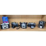 A Collection of vintage cameras to include pentax, fujica, coronet d20 camera etc