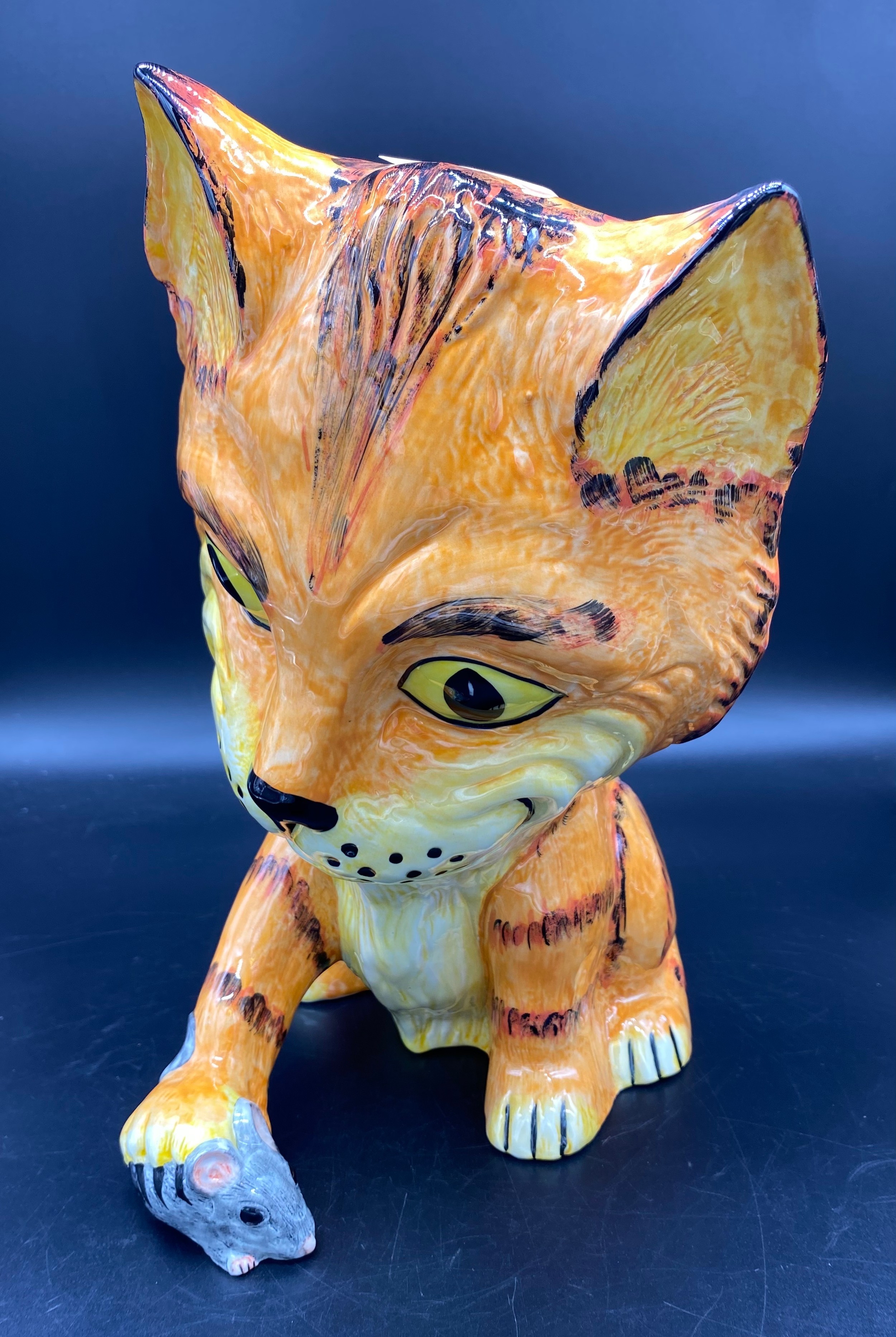 Lorna Bailey ceramic cat figurine in orange and yellow glaze. Signed, 13/75 [30cm high] - Image 2 of 3