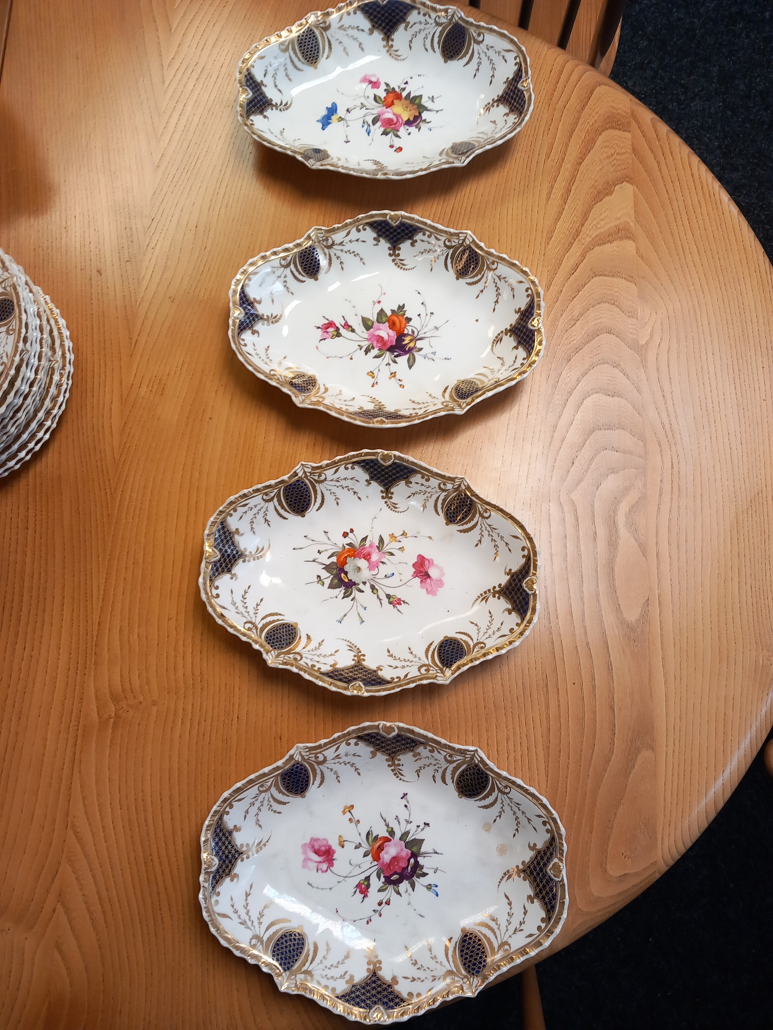 A 19th century floral design dinner service together with comport dish, two lidded serving tureens - Image 2 of 20