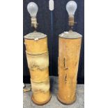 A Pair of antique/ vintage wall paper design cylinder rollers converted to table lamps. [67cm high]