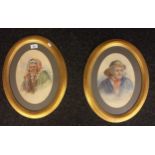 James Drummond RSA (1816-77) A pair of oval framed watercolour depicting an elderly lady and