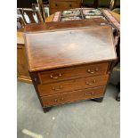 Edwardian inlaid writing bureau with brass handled fixtures