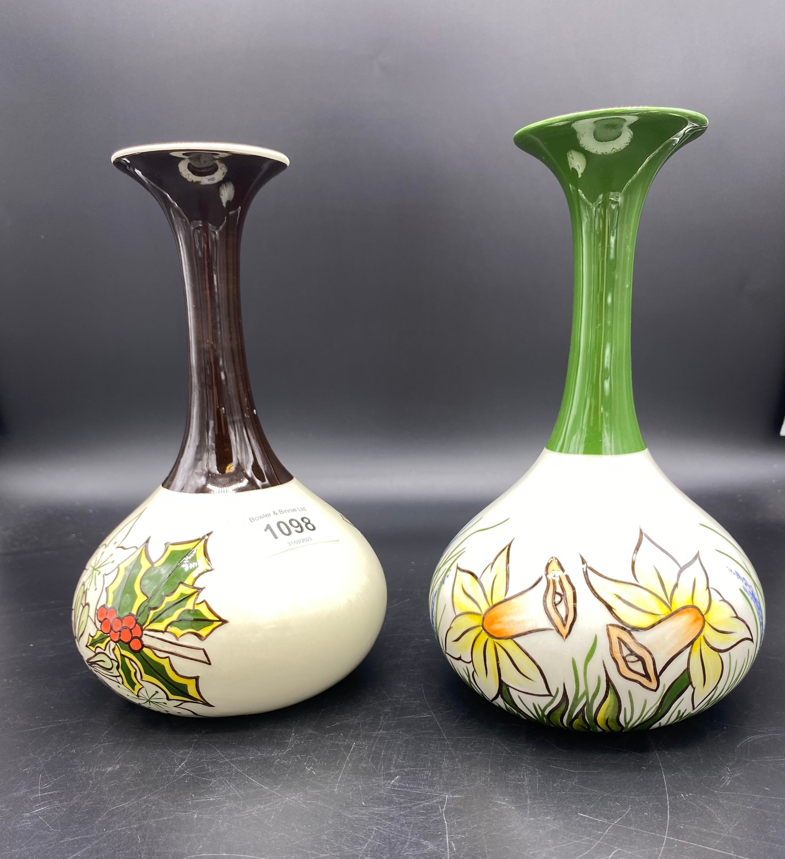 Two Lorna Bailey Art Deco style bud vases Limited Edition 74/250 & 75/250 signed to base [Height - Image 3 of 3