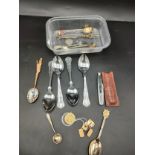 A selection of interesting items includes 12ct gold back & front cufflinks, novelty spoons