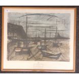 Bernard Buffet '65 Framed lithograph/watercolor ''Harbour In Brittany''. [64x75cm]