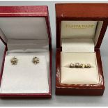 Three pairs of 9ct yellow gold and diamond earrings. [stud diamond earrings- 0.88cts in total]