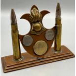 Trench Art WW2 Royal Artillery sculpture- Fitted with three coins.