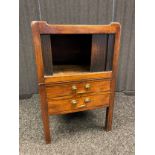 19th century mahogany side cabinet, tambour storage and pull out storage area. Fitted with brass