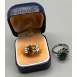 9ct yellow gold ring set with two garnets and four clear stones- missing two garnets. Together
