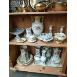 Box of porcelain to include Art Nouveau inspired flower vases, candle sticks and various bowls etc