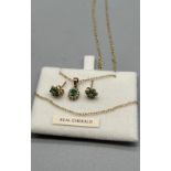 9ct yellow gold Emerald and diamond pendant with matching earrings, together with a 9ct yellow