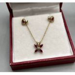 9ct yellow gold ladies ruby pendant necklace with 9ct gold chain, together with a pair of 9ct yellow