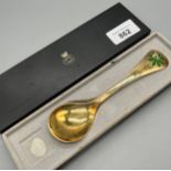 Georg Jensen Sterling silver gilt spoon with enamel design finish. Dated 1965. Comes with box.
