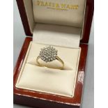 9ct yellow gold ladies diamond cluster ring. 0.50cts diamonds. [Ring size T] [3.16Grams]