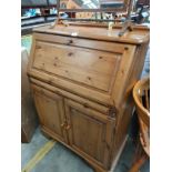 Ducal pine style bureau with fitted leather writing slope