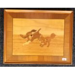 Mid Century marquetry picture titled ''The Fox and The Hound''. Done at the Apprentices Training