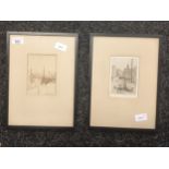 A pair of framed etching depicting harbour scenes, signed by the artist [Richard] [31x23cm]