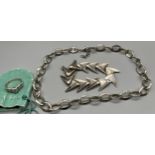 A Silver London import marked bracelet by John L Denmark, 925 silver unusual necklace and silver and