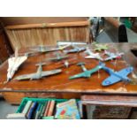 A selection of die cast iron plane model and others to include war planes and other