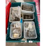 A Crate of mixed screws, hinges and door fitments